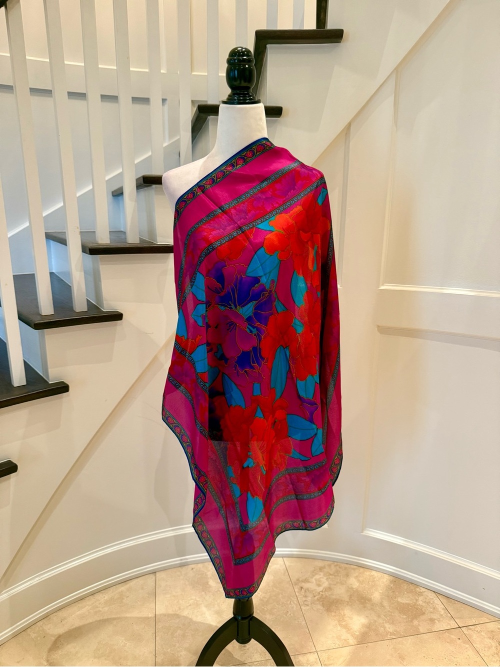 Floral Scarf: Colorful Silky Headwrap, Neck Scarf